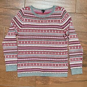 Talbots Womens Pink Fair Isle Lambswool Blend Crew Neck Pullover Sweater Sz L